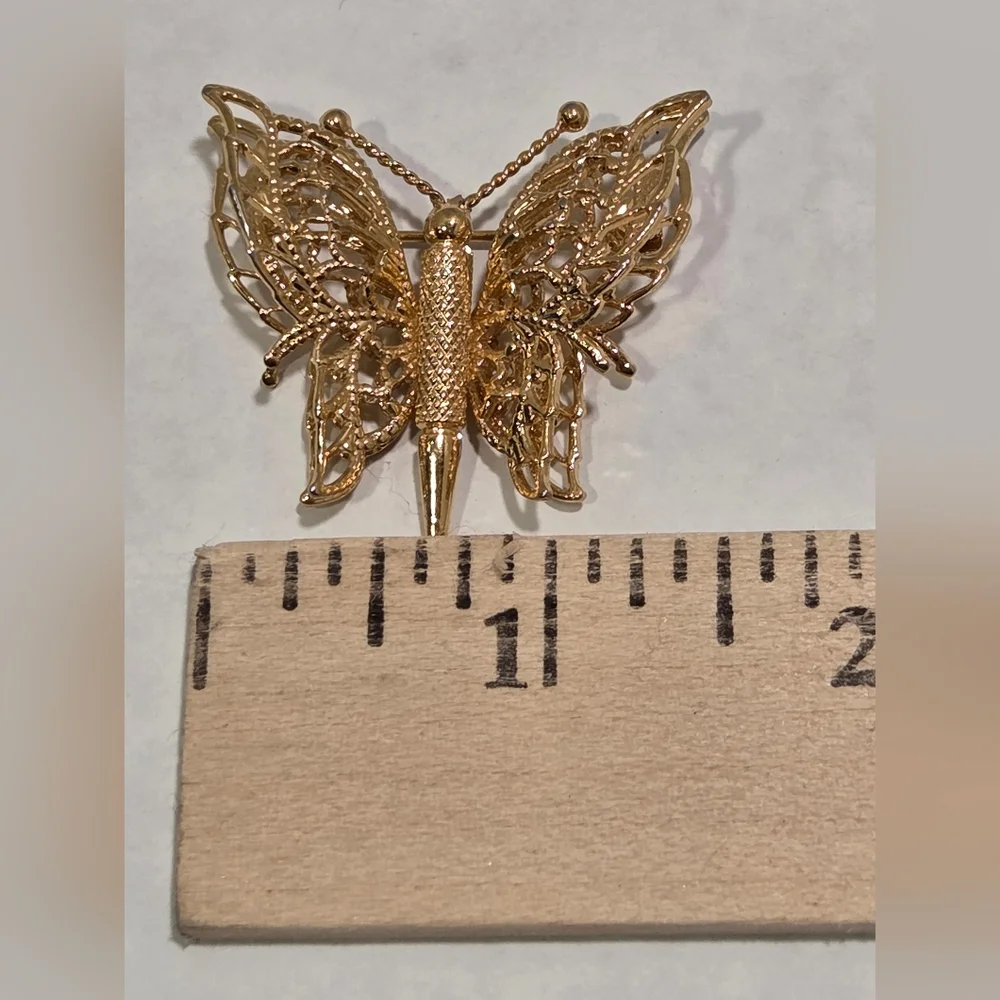 Monet Vintage Goldtone Filigree Butterfly Brooch